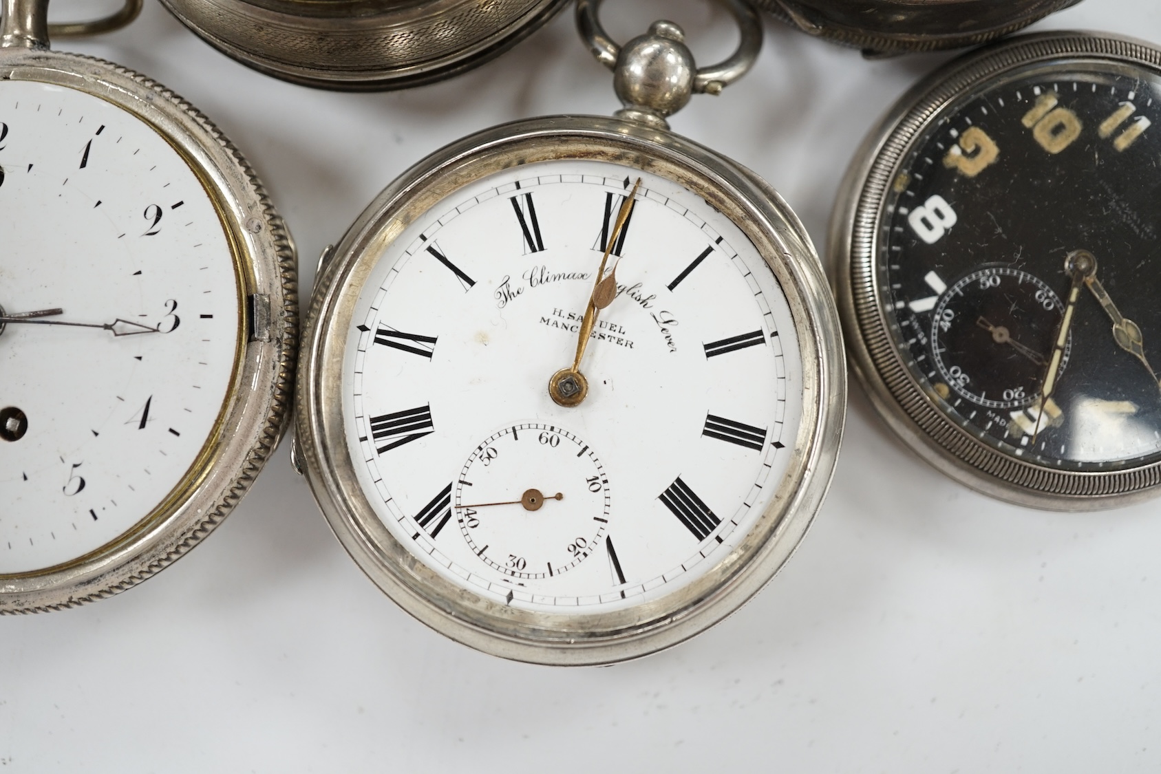 Five assorted pocket watches including two silver, one by John Whichcord of Maidstone. Condition - poor